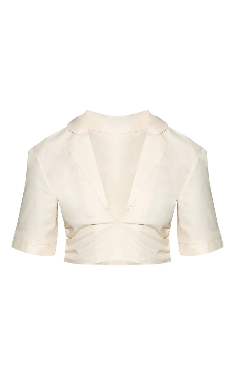 Cream Lightweight Woven Twist Cropped Shirt - 4