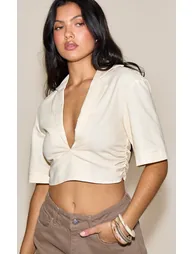 Cream Lightweight Woven Twist Cropped Shirt
