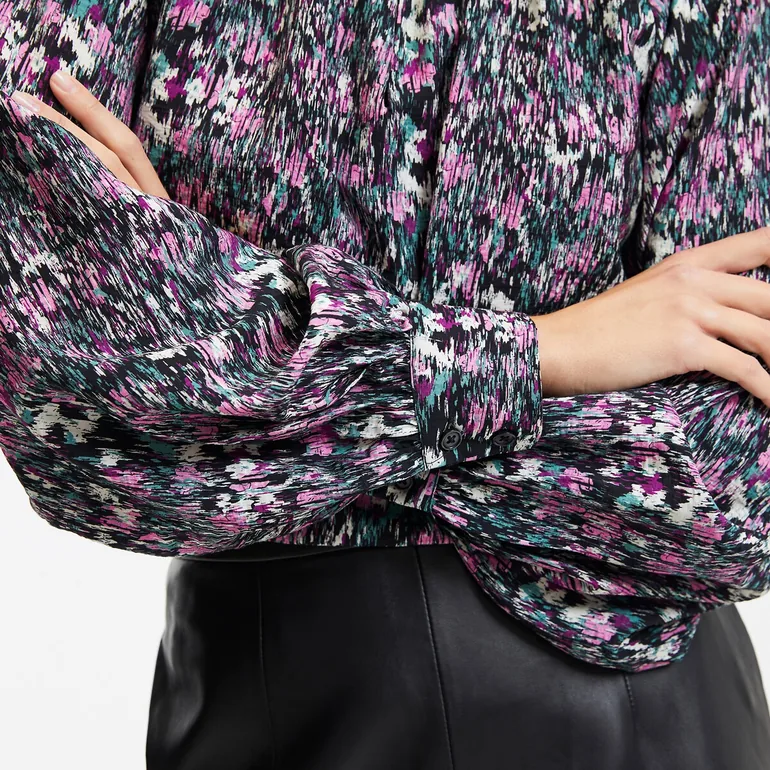 Graphic Print Blouse with Crew Neck and Long Sleeves - 2