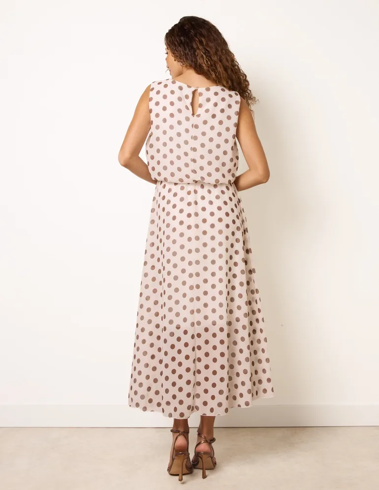 Polka Dot Drop Cowl Neck Midi Dress - 4