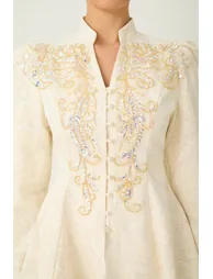 Tickets To Paradise Beige Floral Embellished Jacket & Skirt Set - 9