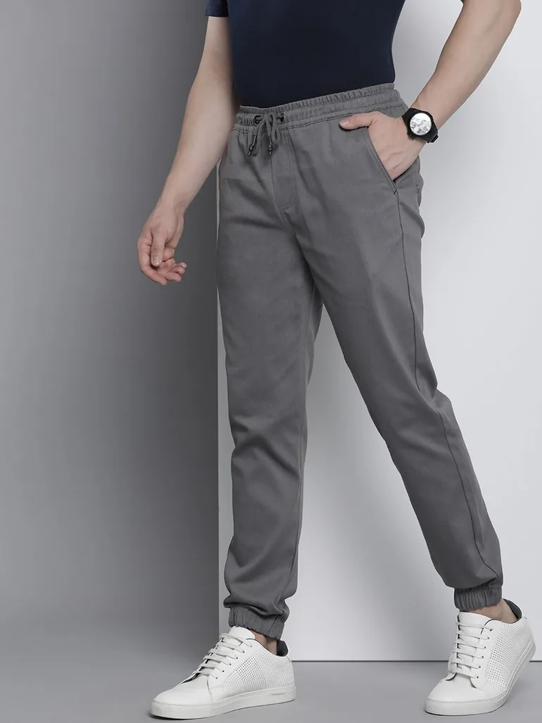 Men Grey Slim Fit Solid Joggers - 2