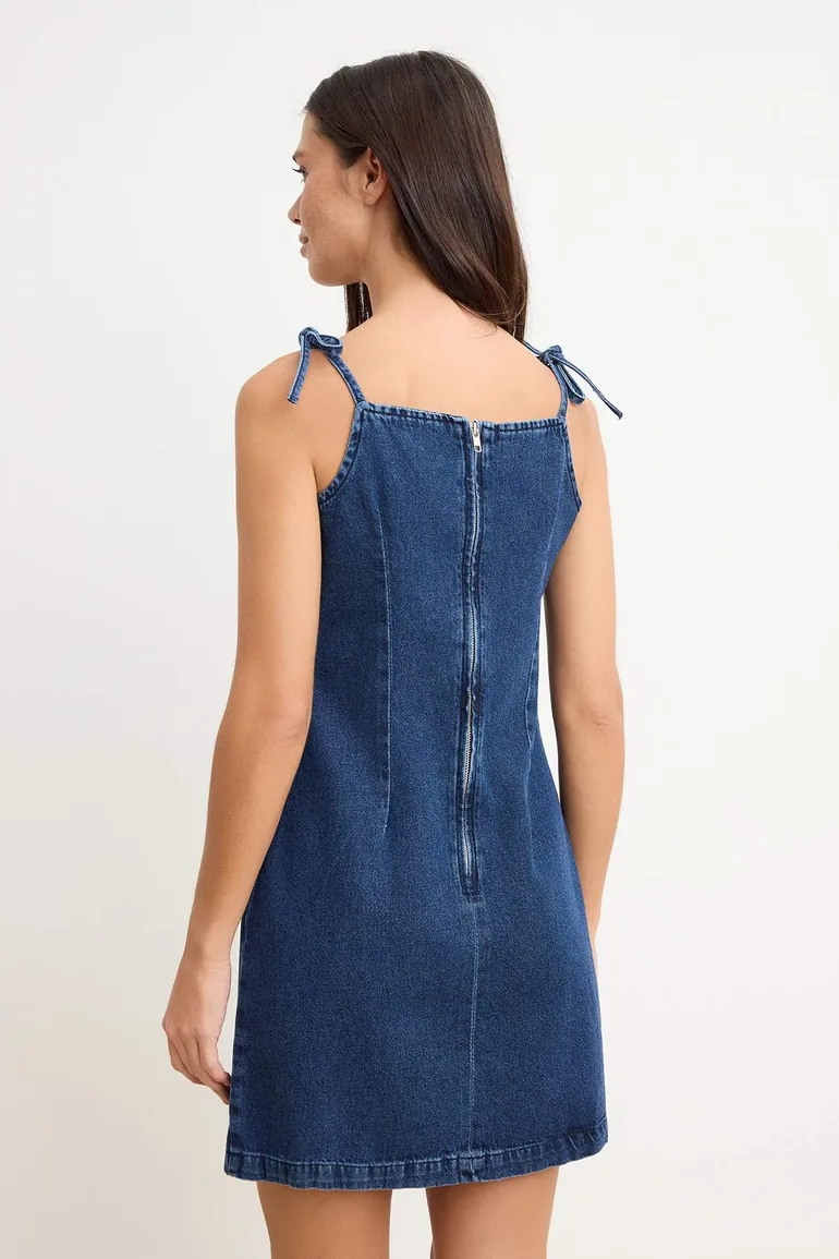 Navy Blue Maxi Suspender Denim Dress - 3