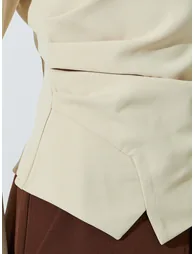 Butter Yellow Flared Sleeve Blouse with Asymmetric Hem - 3