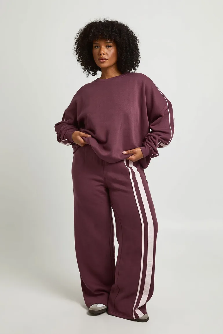 Plus Stripe Detail Straight Leg Jogger - burgundy - 1