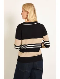 Petite Stripe Collared Knitted Top - 2