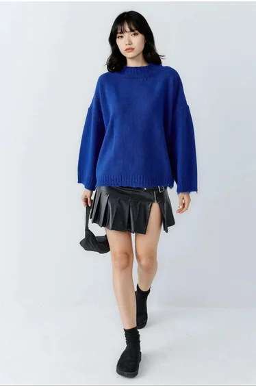 MY FASHION Oversized Textured Knit Sweater with Crew Neck