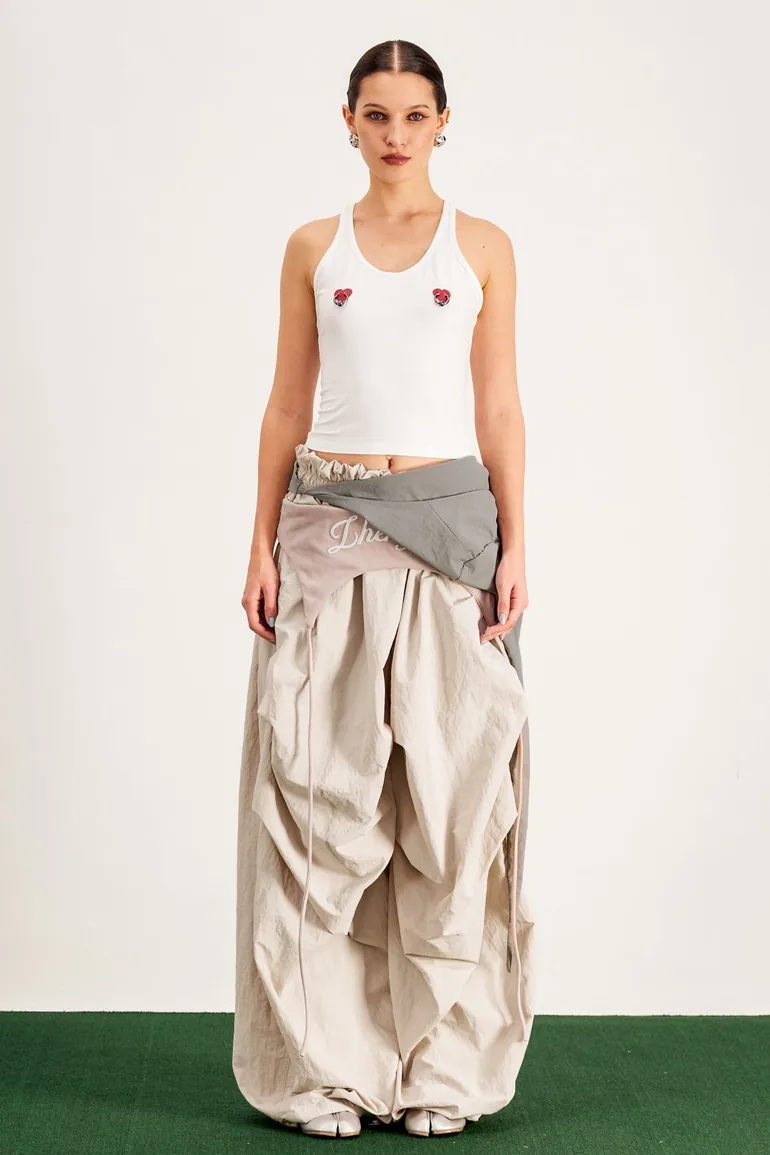 Anouk Asymmetric Deconstruct Wide Pants In Apricot