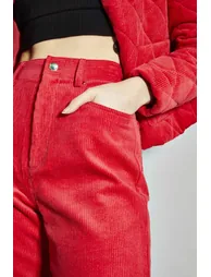Lollipop-Red Corduroy Classic Cropped-Trousers - 2