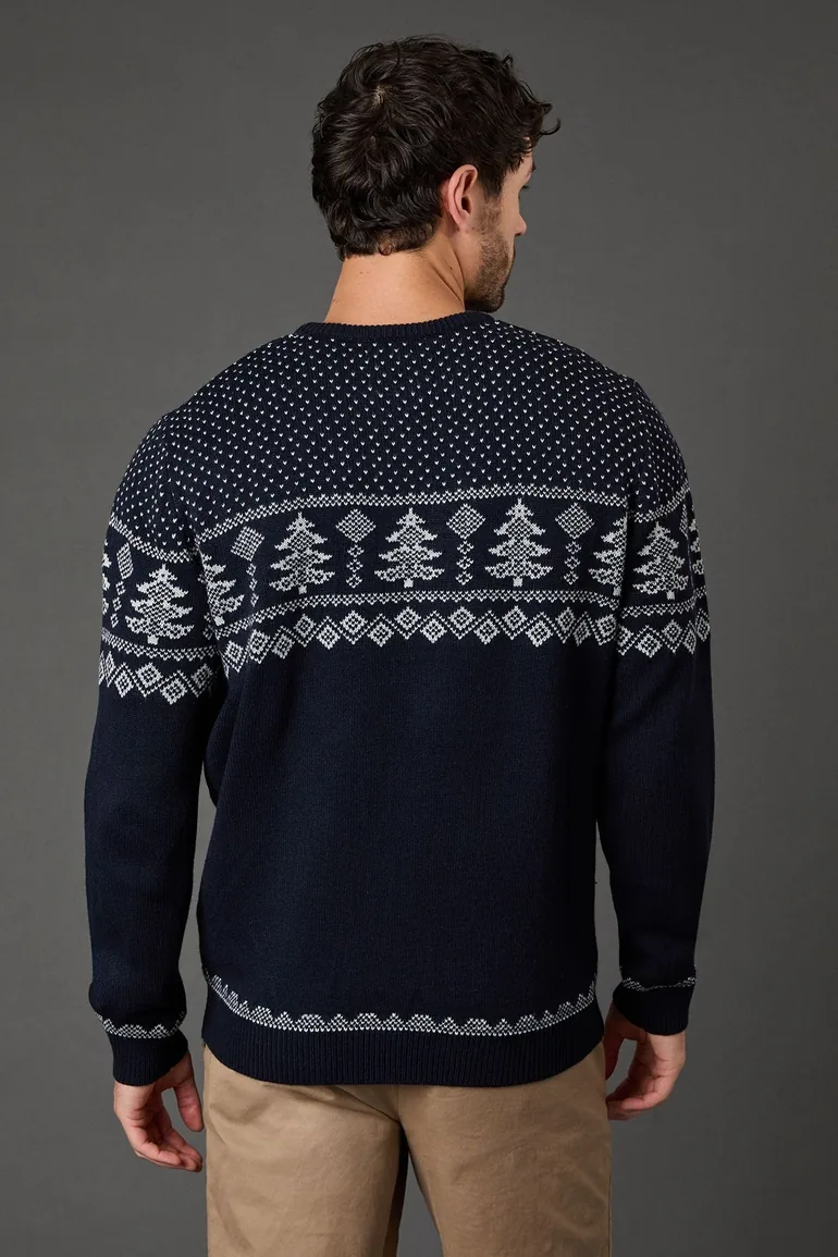 Navy Christmas Crew Neck Knitted Jumper - 3