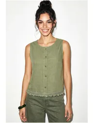 LUCCI Cotton Sleeveless Crew Neck Blouse - 2