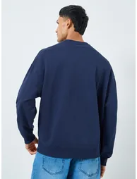 Men Oversized Fleece Sweatshirt with Puff Print - 3