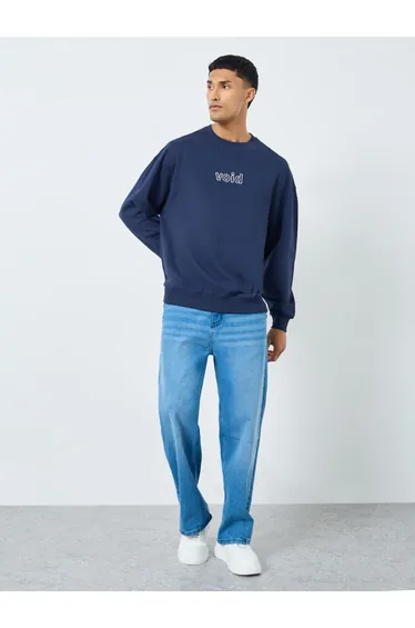 Men Oversized Fleece Sweatshirt with Puff Print