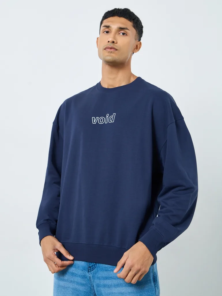 Men Oversized Fleece Sweatshirt with Puff Print - 2