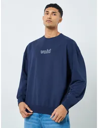 Men Oversized Fleece Sweatshirt with Puff Print - 2