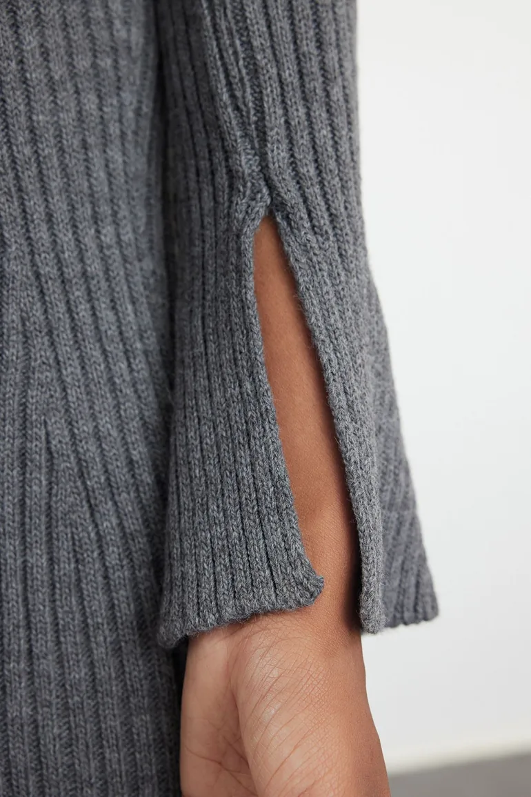 Anthracite Mini Knitwear A-Line Form Dress - 4