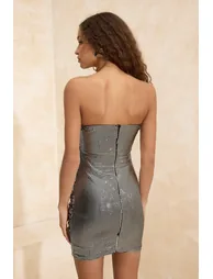 Silver Knitted Shiny Look Mini Dress - 3