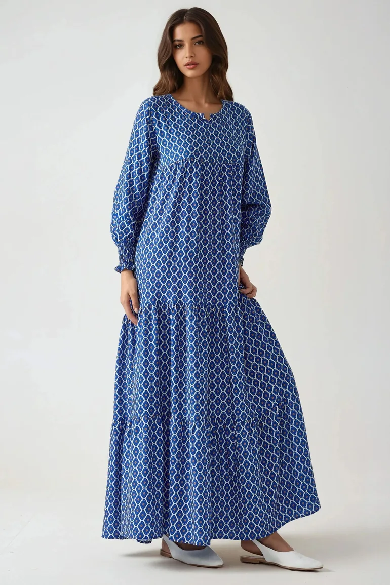 Printed Crew Neck Viscose Maxi Dress - 3