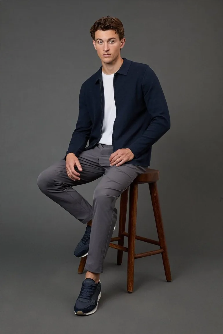 Navy 1904 Zip Through Milano Knitted Overshirt - 1