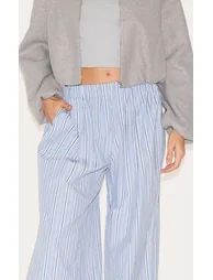 Blue Pinstripe Elasticated Waist Wide Leg Trousers - 3