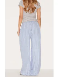 Blue Pinstripe Elasticated Waist Wide Leg Trousers - 2