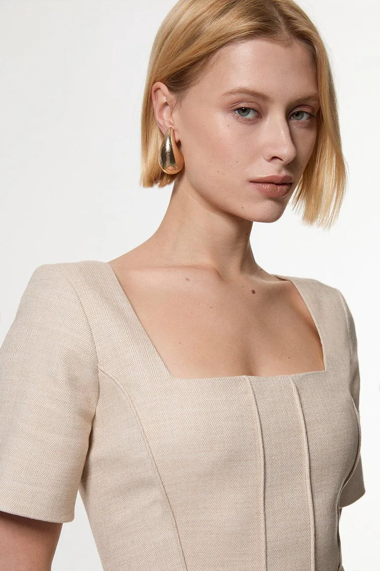 Herringbone Tailored Midi Dress - 2