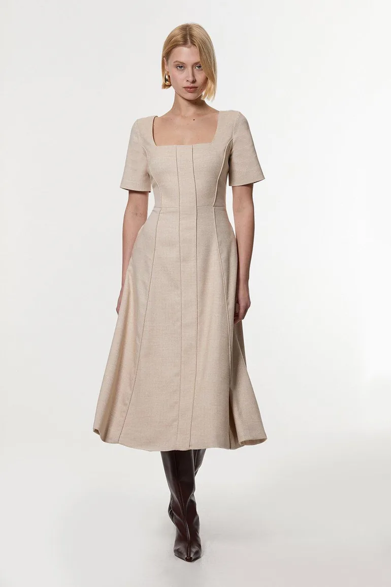 Herringbone Tailored Midi Dress