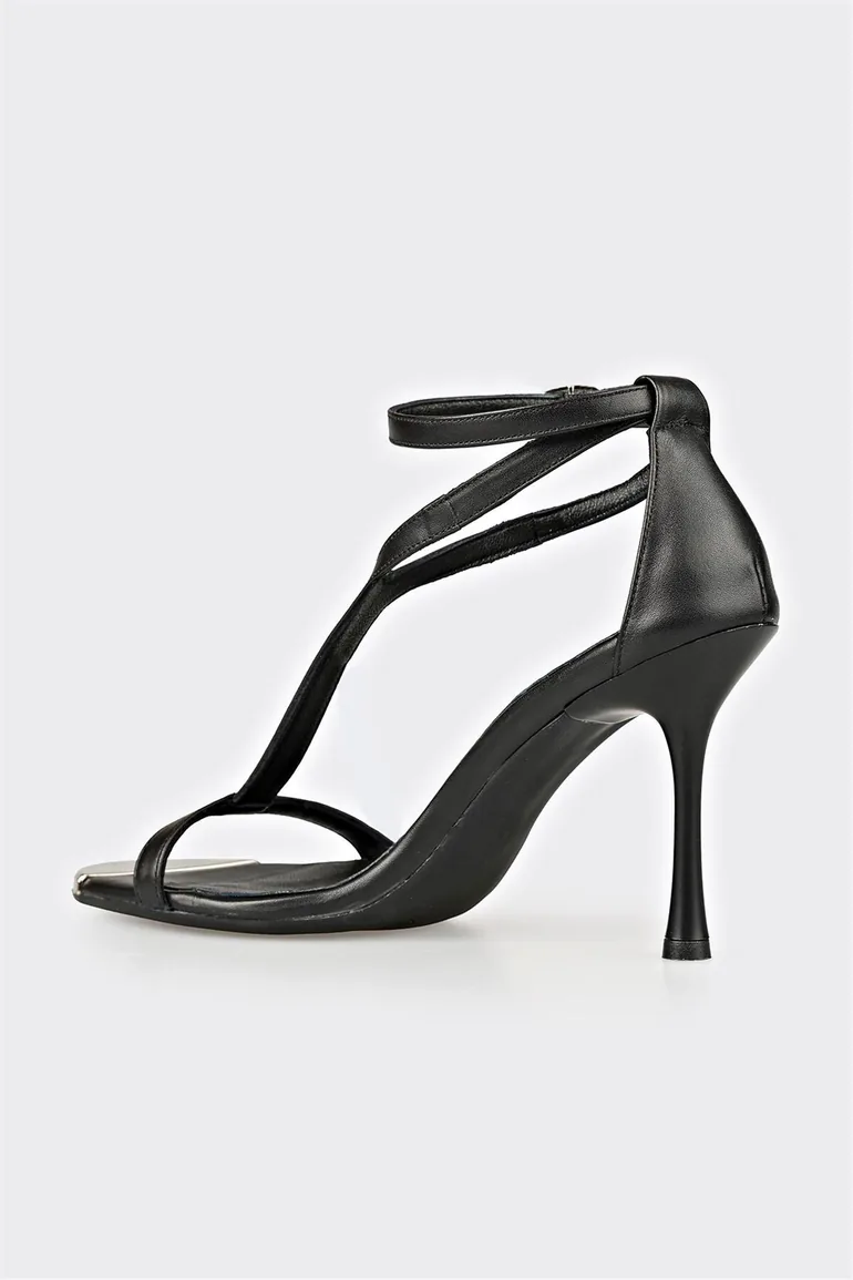 Black Leather Women's Sandals - 2