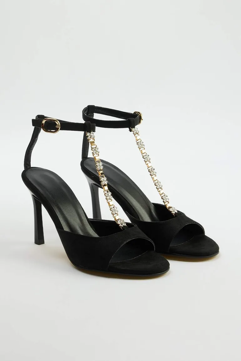 Black Faux Leather Women's Heeled Sandals