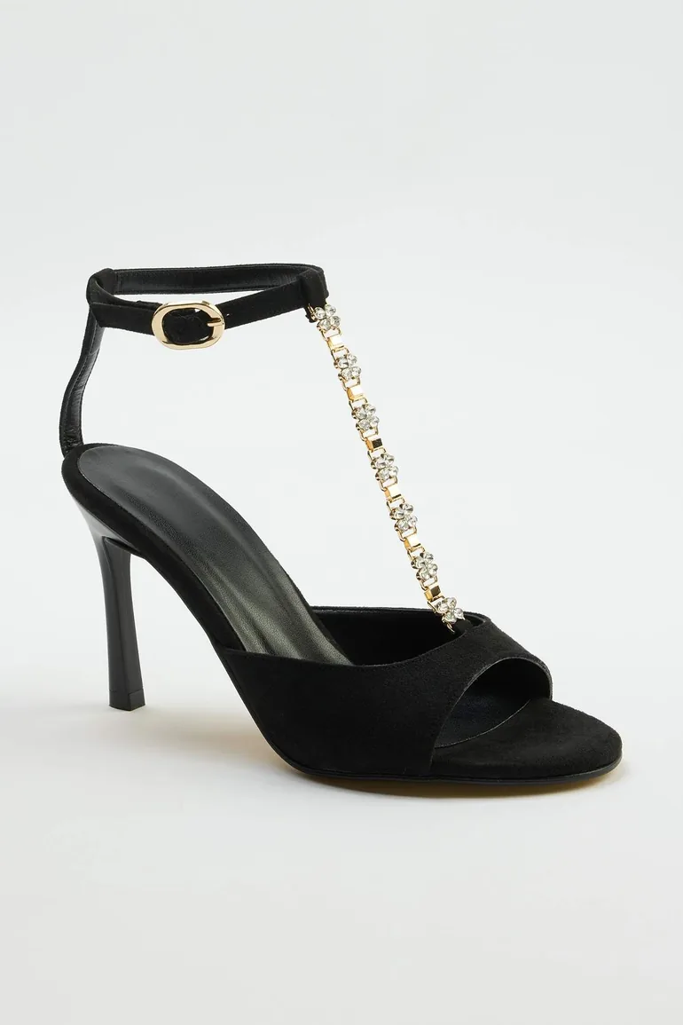 Black Faux Leather Women's Heeled Sandals - 1