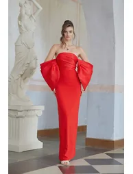 Verity Red Off Shoulder Gathered Maxi Gown - 4