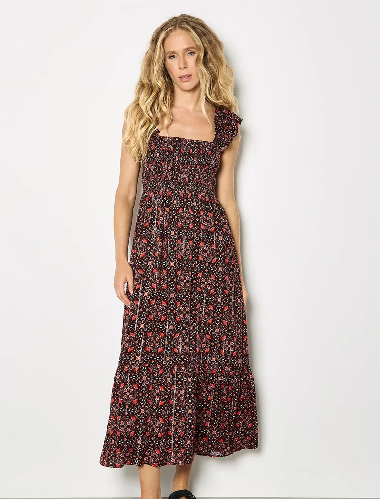 Folk Floral Metallic Midi Dress - 3