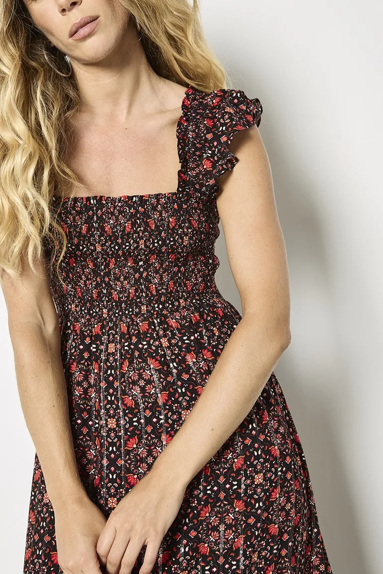 Folk Floral Metallic Midi Dress - 4