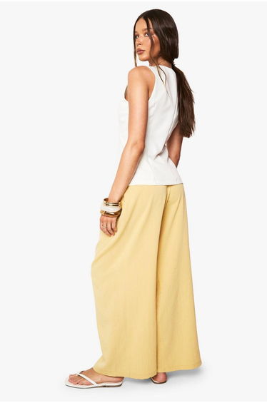 Linen Look Palazzo Trousers - ochre product thumbnail 2