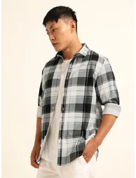 Men Grey Checked Casual Shirt - 1