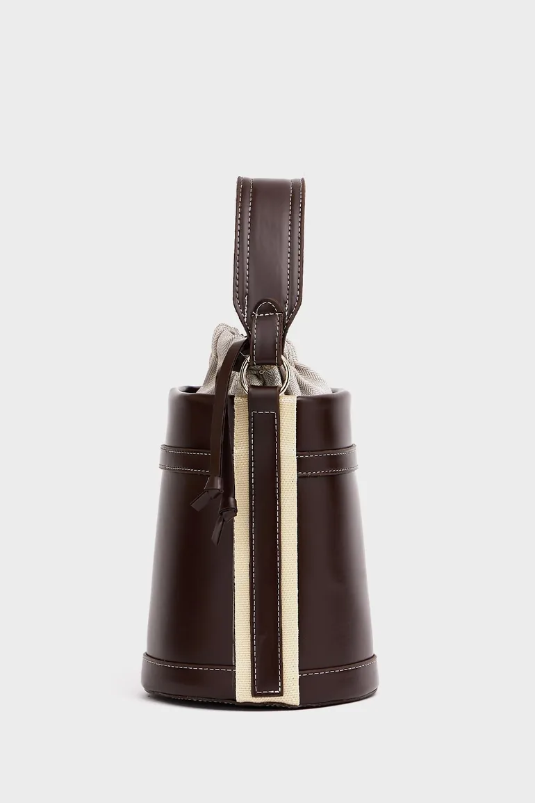 Women's Bucket Bag with Contrast Stitching Detailed Hand and Shoulder Carry Design - 1