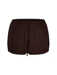 Black Linen Look Drawstring Floaty Beach Shorts - 5