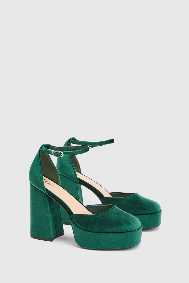 Faith: Cadence Velvet Closed Toe Chunky Platform Heeled Shoes
