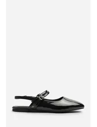 Alena Wide Fit Double Strap Backless Mary Jane Flats in Black Patent - 2