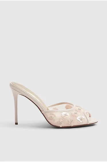 Pink Flower Mesh Mule Heels