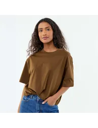 Oversized Round-Neck T-shirt BROWN - 1