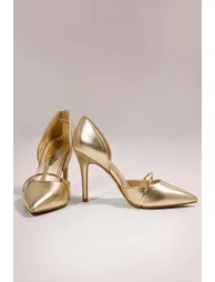 Pointed Toe With Gold Strap Stiletto High Heel - Gold by Goddiva - 3