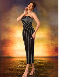 Modecrush Black Sequin and Bead Strapless Dress - 2