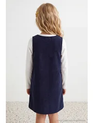 Navy Blue Girls' Velvet Mini Knitted Dress - 7