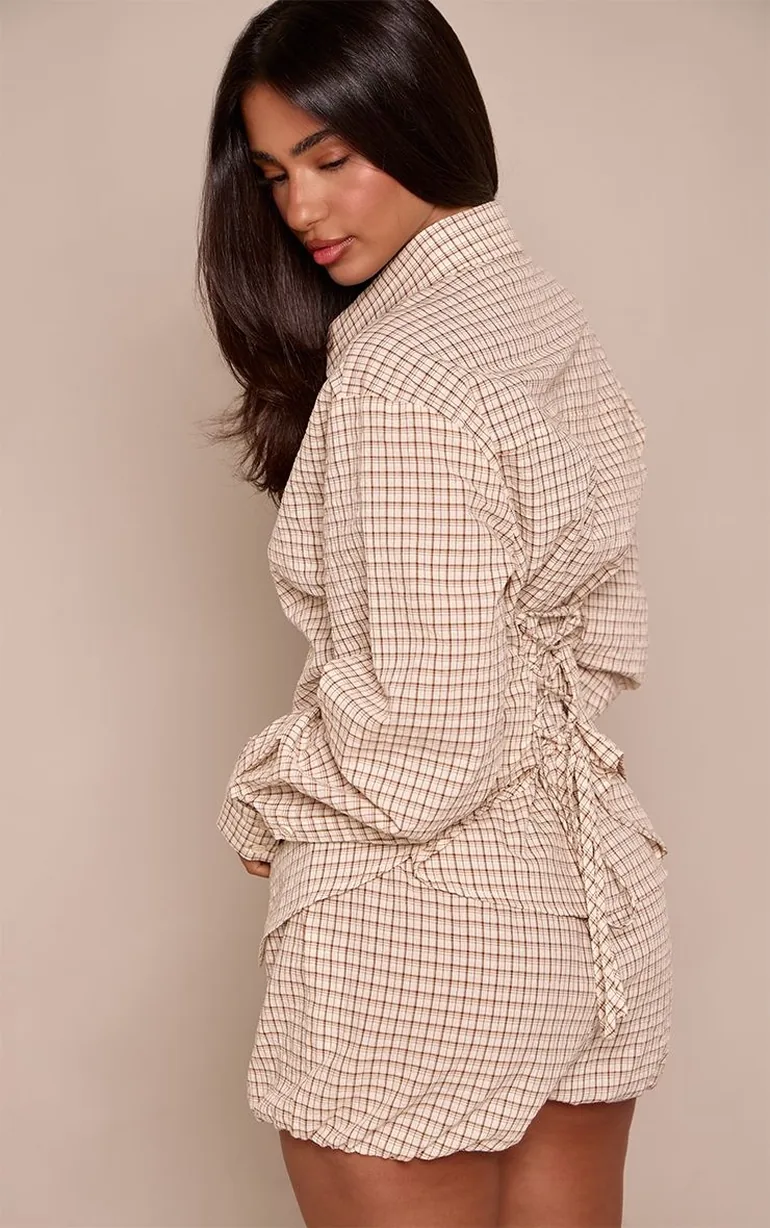Petite Stone Check Puffball Shorts Co-ord - 3