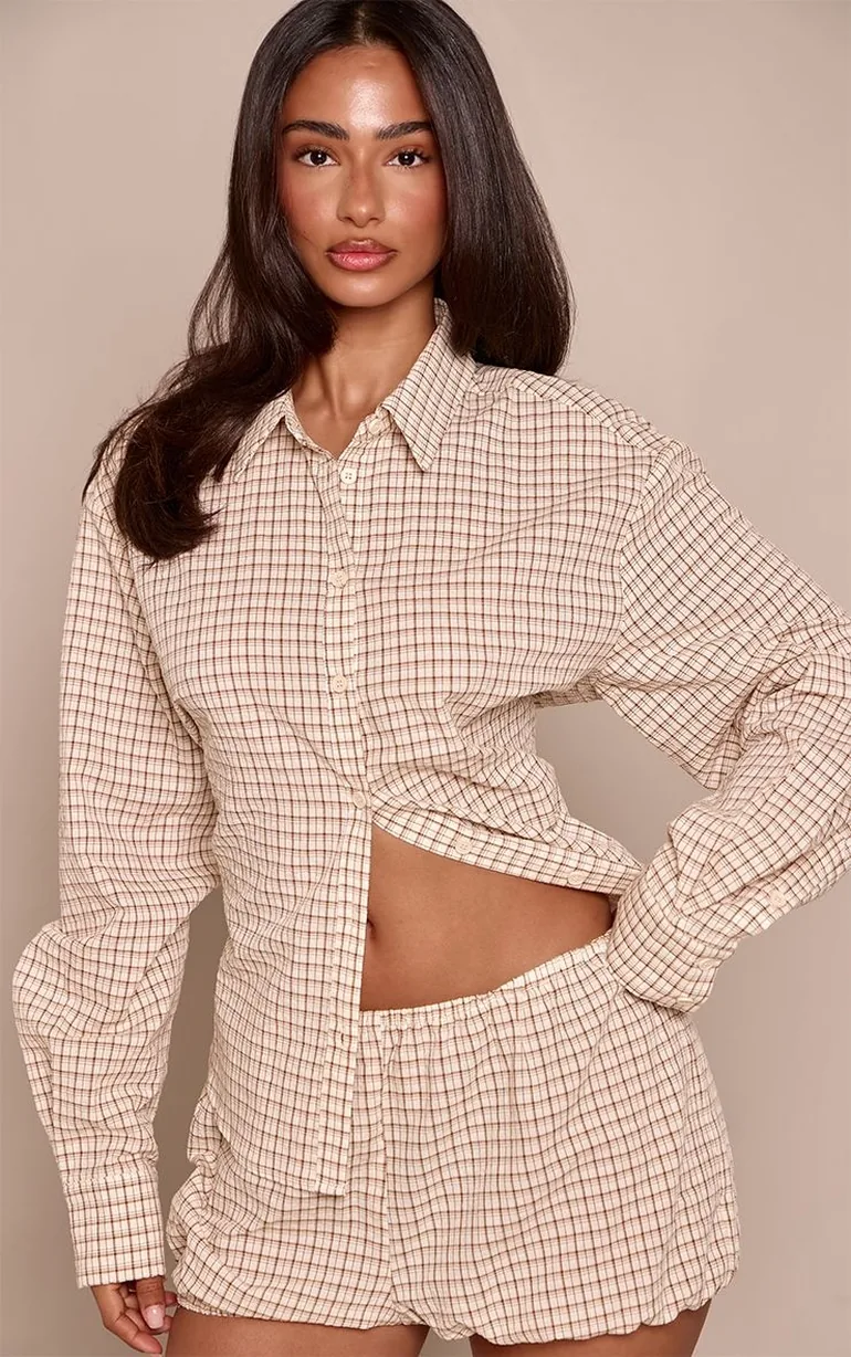 Petite Stone Check Puffball Shorts Co-ord - 1