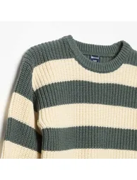 Striped sweater with shoulder buttons GREEN - 2