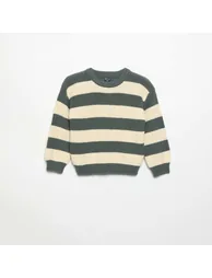 Striped sweater with shoulder buttons GREEN
