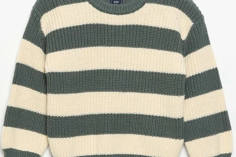 Striped sweater with shoulder buttons GREEN - 1