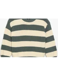 Striped sweater with shoulder buttons GREEN - 1